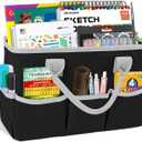 Godery Desktop Tote and Organizer, Teacher Helper Bag for Arts, Books, Stationery, Office Desk Organization, Make-up Storage with Handles for Travel (BLACK-2)