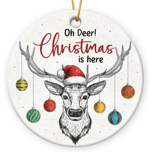 5 x Deer Christmas Ornament 2025 - Funny Gifts for Men, Women, Friends, Coworker, Double Sided Ceramic Deer Hunting Ornament as Gift for Nature Lover Woman, Animal Lover Gifts