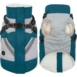IECOii Dog Winter Jacket for Small Dogs, Waterproof Dog Coat with Harness Built in, Windproof Reflective Zip Up Fleece Jacket for Dogs, Puppy Thermal Warm Snowsuit for Cold Weather, Turquoise Green, S