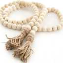 58inch Wood Beads Garland Farmhouse Beads - Natural Prayer Wood String Beads Decorative Beads for Wall Hanging Vase Handle Door Boho Decor (Beige - 1pc)