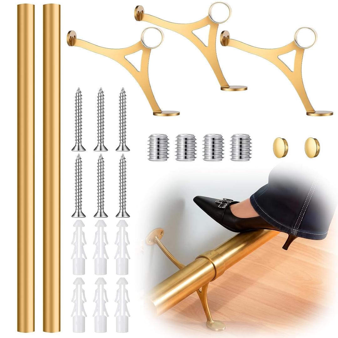 Zonon 8 ft Bar Foot Rail Kit Gold Undercounter Mount Hardware and Tubing Complete Kit Foot Railing for Bar Dome End Cap Stainless Steel Brass Finish for Kitchen Island Indoor Outdoor