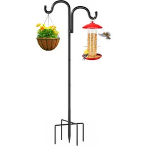 Shepherd Hook for Outdoor, 76" Heavy Duty Bird Feeder Pole with 5 Prong Base, Adjustable Height Bird Feeder Stand Ideal for Hanging Bird Feeders, Plant, and Garden Decorations