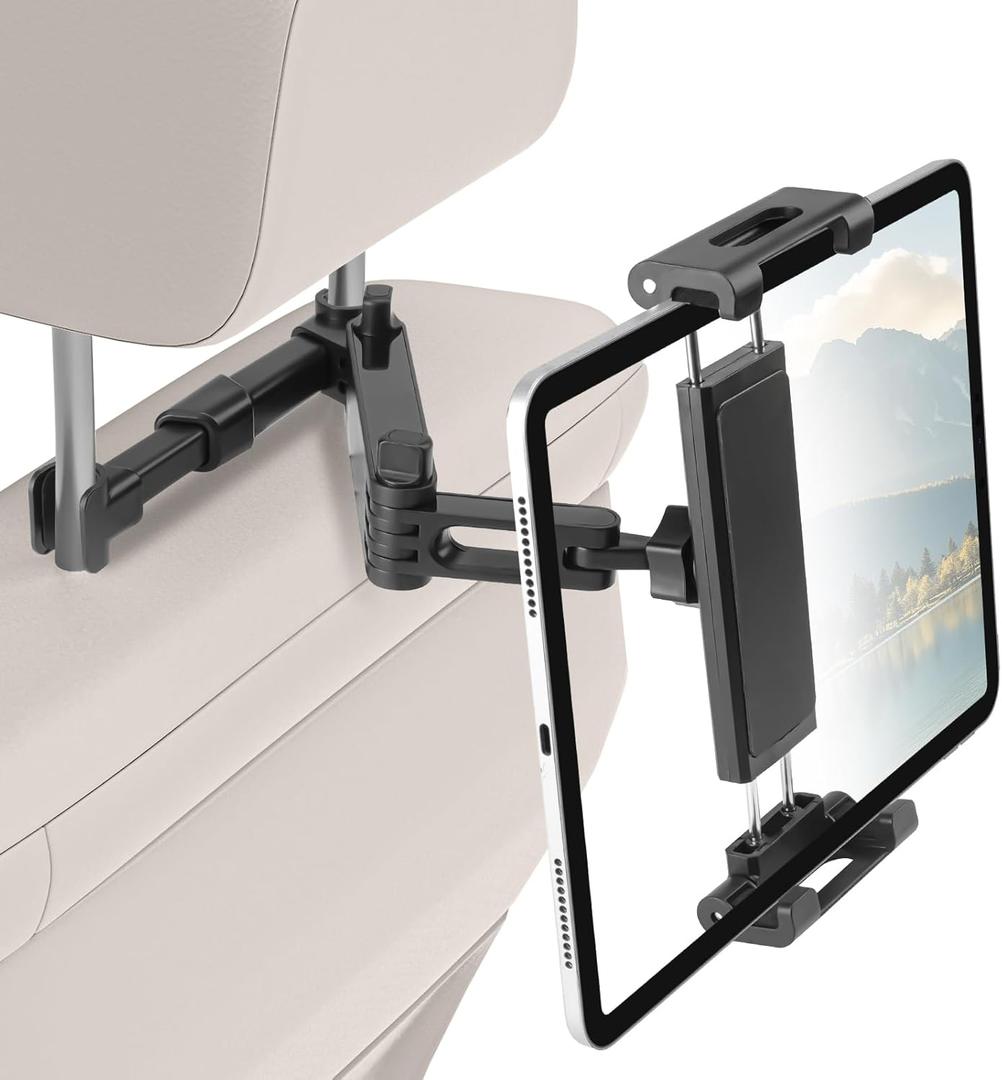 Kairiyard Tablet Holder for Car, 3 in 1 Extension Arm Adjustable Car Headrest Tablet Holder Road Trip Essentials Back Seat Tablets Cars Mount Compatible with iPad Pro, Air, Mini, 4.7-11" Devices (Black)