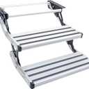 RV Steps, 2-Step, Manual Retractable RV Steps, 400 LBS Load Capacity, Foldable Aluminum Alloy Camper Steps, Thickened Steel Plate Trailer Steps, Non-Slip Design, Ideal for RV, Trailer, Camper (Silver)
