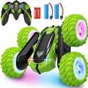 KKONES Remote Control Car, 2.4GHz Electric Race Stunt Car, Double Sided 360 Rolling Rotating Rotation, LED Headlights RC 4WD High Speed Off Road Gift for 3 4 5 6 7 8-12 Year Old Boy Toys (Green)