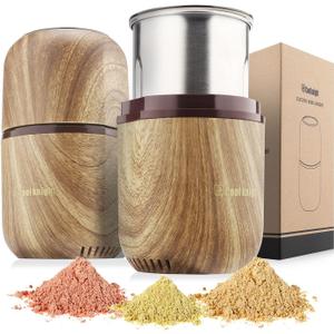 COOL KNIGHT Electric Herb Grinder [Large Capacity/High Rotating Speed]-Electric Grinder for Spices and Herbs (Wood grain 2)