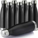 MEWAY 17oz Sport Water Bottle 8 Pack Vacuum Insulated Stainless Steel Leak-Proof Double Wall Cola Shape Water Bottle,Keep Drinks Hot & Cold (Black,8 Pack)