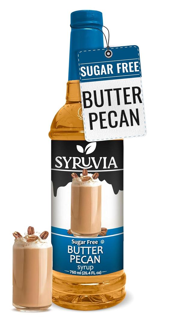 Syruvia Sugar Free Coffee Syrup, Butter Pecan Flavored Syrup for Drinks, Lattes, and Desserts  25.4 fl oz