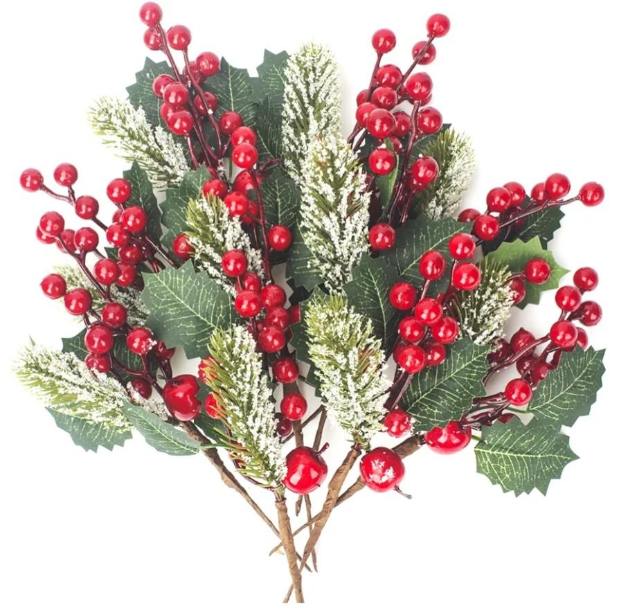 10 Pack Christmas Artificial Berry Twigs for Tree Decoration, DIY Red Berry Stems for Crafts Wreath Garland Ornaments Decor