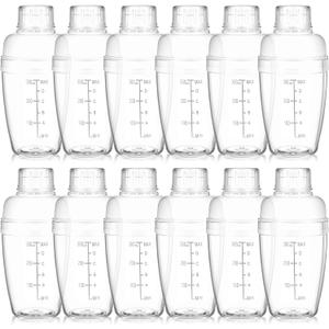12 Pcs Plastic Cocktail Shaker Drink Mixer with Scales and Strainer Top Clear Shaker Cup with Measurement Plastic Bar Mixing Tool for Tea Coffee Bubble Tea Milk(350 Cc/ 12 oz)