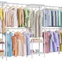Higeego H11 Heavy Duty Garment Rack, Clothing Rack for Hanging Clothes, Extra Large Closet, Freestanding Wardrobe Closet Organizer and Storage with Hanger Rods, Extendable from 7.8 to 10.8 ft, White