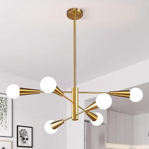 KAISITE Sputnik Chandelier Modern Gold Chandelier 6Light E26 Mid Century Ceiling Light Fixture Height Adjustable Hanging Pendant Lighting for Dining Room Kitchen Island Bedroom Office
