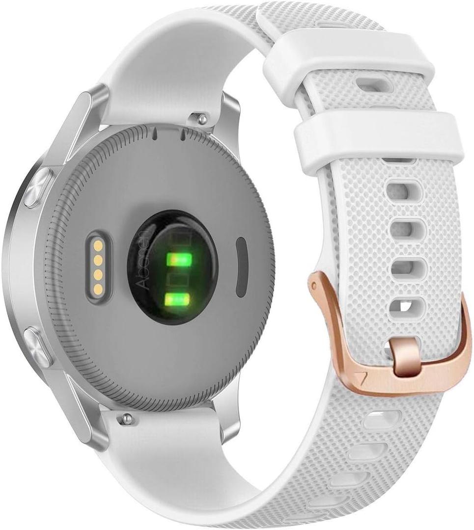 Abanen Silicone Watch Bands for Garmin Vivoactive 4S / Venu 2S / Venu 3S / Vivomove 3S, Soft Sport 18mm Quick Release Waterproof Replacement Wristband Strap for Garmin Forerunner 255s/265S (White)