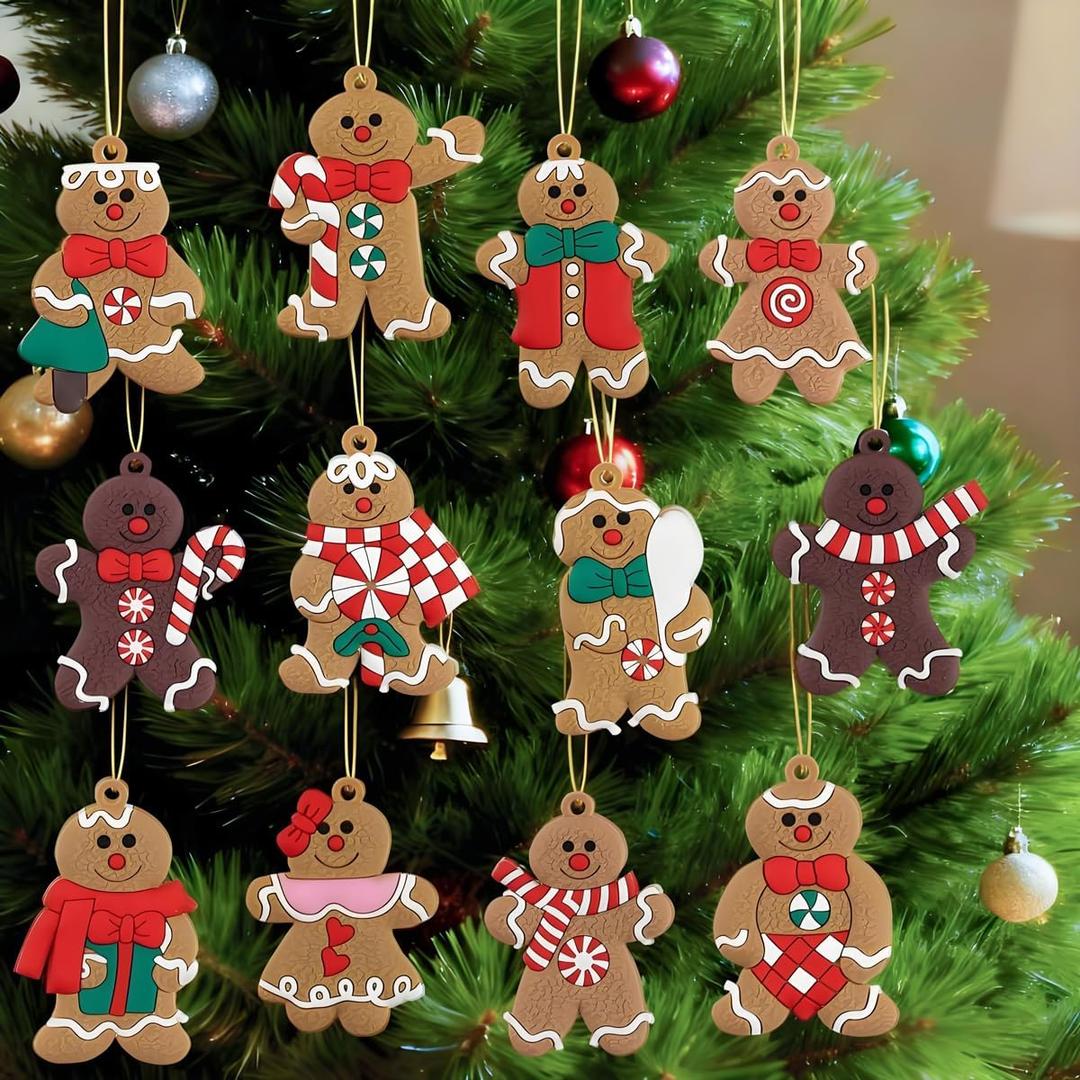 3 x 12 Pcs Gingerbread Man Ornament Gingerbread Men Ornaments of Various Shapes for Christmas Tree Gingerbread Christmas Decorations