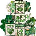 Tenn Well 25-Piece St. Patrick's Day Decor Set, Shamrock Wooden Tray Decor, Irish Green Truck Shamrock, Rustic Farmhouse Tiered Tray Essentials for St. Patrick's Day Supplies
