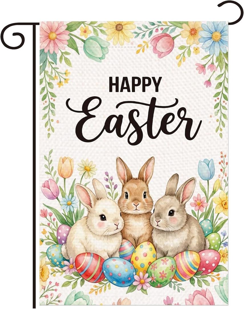 Easter Bunny Garden Flag, egg bunny garden flag, Welcome Easter flags 12x18, double-sided, flower seasonal farmhouse yard outdoor decoration, holiday bunny yard flag