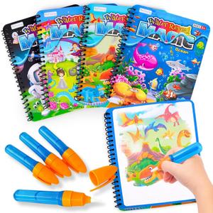 ArtCreativity 4 Pack Magic Water Coloring Books for Toddlers, Reusable Magic Water Pen Coloring Books for Kids - Mess Free Water Art Book for Toddlers - Travel Activity Toys, No-Mess Coloring