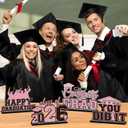 4Pcs Pink Graduation Decorations 2026 Wooden Table Centerpieces Congrats Grad Table Toppers Decor Class of 2026 Tiered Tray Decor for Graduation Party Decorations