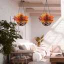 21 Bundles Artificial Fall Flowers for Outdoors 3 Colors Fake Faux Fall Flowers for Decoration with Eucalyptus Leaves No Fade Plastic Flowers in Vase for Autumn Decor Garden Patio Porch Window Home (Mixed Orange)