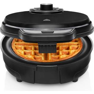 Chefman Anti-Overflow Belgian Waffle Maker w/Shade Selector, Temperature Control, Mess Free Moat, Round Iron w/Nonstick Plates & Cool Touch Handle, Measuring Cup Included, Black