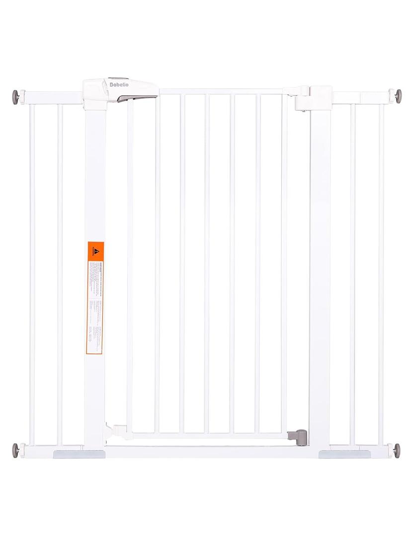 BABELIO 36" Extra Tall Dog Gate, 26-40" Wide Auto Close Baby Gate, Pressure Mounted Metal Pet, Easy Install No Drilling, No Tools Required, With Wall Protectors and Extension Kits, White (36"Tall 26"-40" Wide, White)