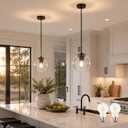 KoKo&Yukina 8" Clear Glass Pendant Lights Kitchen Island 2 Pack Modern Globe Pendant Light Mid-Century Modern Black Pendant Light Fixtures for Dining Room Bedroom Entryway Hallway (Bulb Included), 8 inch - standard