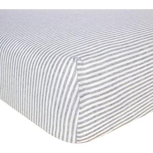 Burt's Bees Baby Essential Organic Cotton Fitted Crib Sheet, Breathable for Boy Girl Standard Crib & Toddler Mattresses (1-Pack, Heather Grey Stripes)