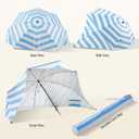 Beach Tent Easy Set Up Canopy Sun Shelter Shade with UPF 50+UV Protection Portable Beach Umbrella Outdoor Sunwall with Sand Pockets for Fishing Backyard Camping(Sea Salt Stripe), 10.5 ft x 8 ft