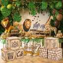 19 Pcs Jungle Safari Party Decorations 12 Inch Jungle Theme Favor Boxes with Burlap Leaf Ribbon and Tropical Palm Leaves for Classroom Woodland Adventure Birthday Baby Shower Decor
