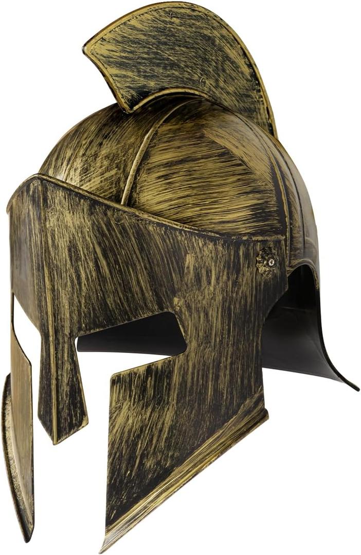 Medieval Roman Knight Helmet,Plastic Greek Spartan Gladiator Helmet Medieval Costume Accessories,Halloween Hat (Gold Red-e)