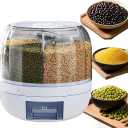 Rotating Grain Storage Bin 6 Grids Rice Container One-Click Output Large Capacity Food Dispenser For Rice Grains Sealed Moisture Proof Organizer (Large)