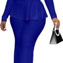 Aro Lora Womens Sexy 2 Piece Outfits One Off Shoulder Long Sleeve Slit Peplum Top and Flare Pant Suit Set (XX-Large, Royal Blue)