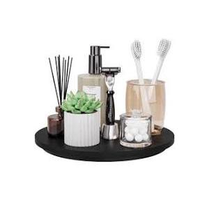 Greatseas Lazy Susan for Table Top Bamboo Lazy Susan Turntable for Cabinet Kitchen Countertop Organizer for Condiment Bathroom Counter Organizer Decor Sink Tray Black 13.2 Inch