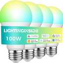 Lightinginside Matter Smart Light Bulbs 100W Equiv, Compatible with Alexa/Apple Home/Siri/Google Home/SmartThings, A19 E26 WiFi RGBCW Color Changing Light Bulb, 11W 1350LM, 2.4G WiFi, ETL Listed, 4PCS