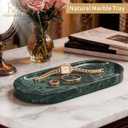 Bathroom Vanity Tray, Natural Marble Oval Tray 10 inch, Emerald Green Marble Vanity Tray for Soap Dispenser Modern Countertop Organizer for Kitchen Countertops, Home Decor