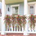 Artificial Hanging Flowers Plants for Outdoor Spring Summer Decoration,2 PCS Faux Silk Daisy with Eucalyptus Leaves, UV Resistant Look Real for Outside Home Planter Porch Patio Balcony Yard Decor