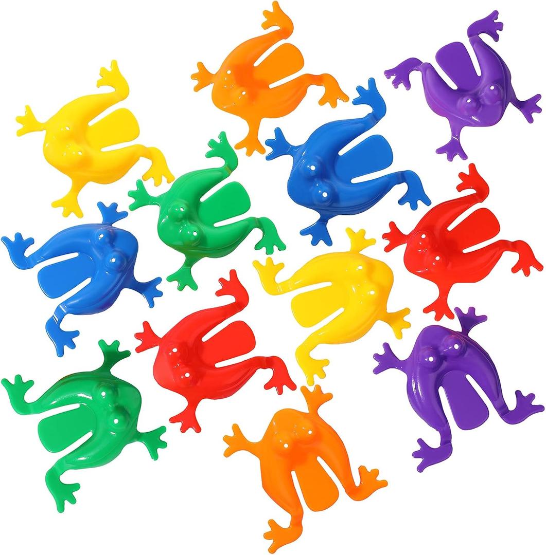 Skylety 12 Pcs Jumping Frog Toy 2 Inches Assorted Colors Plastic Frogs Toys for Passover Halloween Party Favors Birthday Gifts