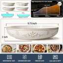 Artena Pasta Bowls, 50oz Large Salad Serving Bowls, 9.75'' Plates Bowls Set of 4, Big White Ceramic Soup Bowls for Kitchen, Embossment Shallow Dinner Bowl, Microwave Dishwasher Safe, Multiple Patterns