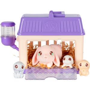 Little Live Pets Bunny Mini Interactive Toy Set, Hutch Animal Playset with 3 Surprise Babies, 20+ Sounds, Bunny Accessories for Girls Ages 3+