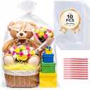 Extra Large Cellophane Gift Basket Bags 30x40 Inch, 2 Mil Thick OPP Wrapping Bags with Red Twist Ties, 10 Pack Clear Cellophane Bags for Large Gift Baskets, Holiday, Party, Event Packaging