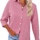LOMON Womens Long Sleeve Button Down Shirts Casual Loose Fit Cotton Collared Blouses (Red, S)