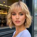 Ombre Blonde Bob Wig with Bangs Loose Wavy Blonde Wig for Women Heat Resistant Synthetic Wigs for Daily Party Use 14 Inch