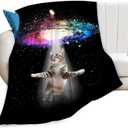 Funny Cat Blanket Space Cat Lover Gifts Throw Blankets for Girls Boys Adult Women Men Kids Plush Cozy Flannel Fleece Ultra Soft Fuzzy Nebula Galaxy Kitten Party Blanket 50"X40"