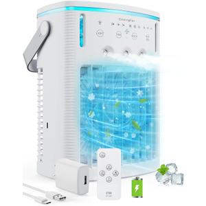 Portable Air Conditioners, 5000mAh Rechargeable Air Cooler with Remoter, Evaporative Personal Mini AC, 3 Wind Speed, 2-4-8H Timer, 3 Modes, Colorful Night Light, Portable AC for Room, Car, Camping