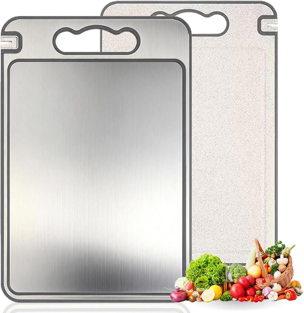 Tibo Cutting Board, 14.3"9.8" Tibo Titanium Cutting Board with Built-In Knife Sharpener, Double Sided Chopping Board with Grinding Tank, Easy to Clean (1side titanium other side wheat straw)