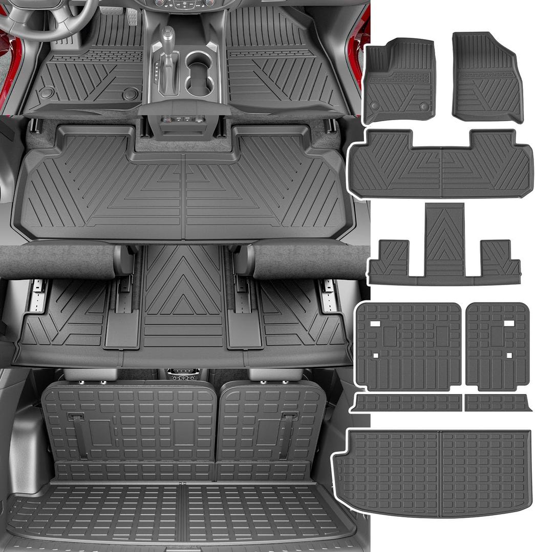 powoq Floor Mat Compatible with 18-24 Chevy Traverse Cargo Mat Replacement for 2018-2024 Chevy Traverse Accessories(Trunk+Backrest+7Seats Floor Mat)