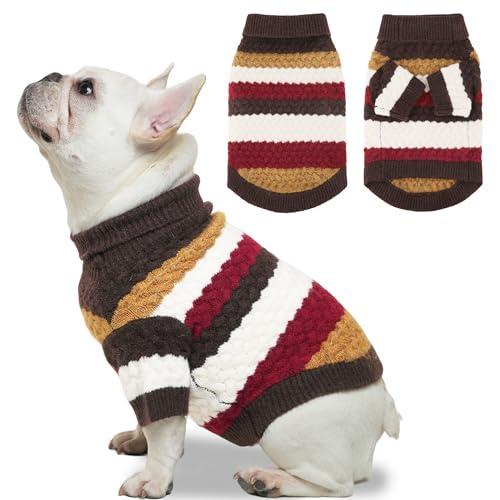 KAROKU Dog Sweater, Pet Cable Knitted Turtleneck Sweater for Small Medium Dogs Boy Girl, Winter Dog Pullover Sweater with Legs, Classic Comfy Thick Outdoor Pet Clothes(Brown, Large)