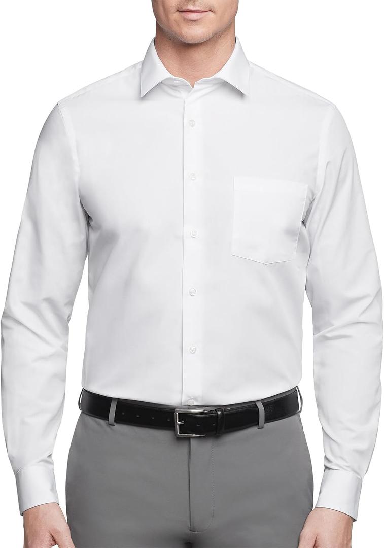 Van Heusen Men's Regular Fit Poplin Solid Spread Collar Dress Shirt (White, L)