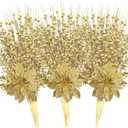 18 Pack Christmas Tree Ornaments Set, 17.5 Inch Gold Fake Christmas Picks Decorations with 2 Styles, Artificial Glitter Berry Stem Ornaments for Christmas Tree Wedding Small Vase Wreath Decor