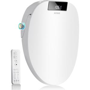 XCQQ Electric Bidet Toilet Seat with Remote, Heated Toilet Seat, Instant Warm Water, Warm Air Dryer, Rear & Feminine with Oscillating Cleansing, Night Light, Slow Close Lid, LED Display - Elongated